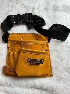 Mustard Yellow Suede Tool Belt Pouch with Black  Strap